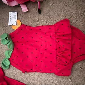 Red and Green Ruffled Strawberry Swimsuit